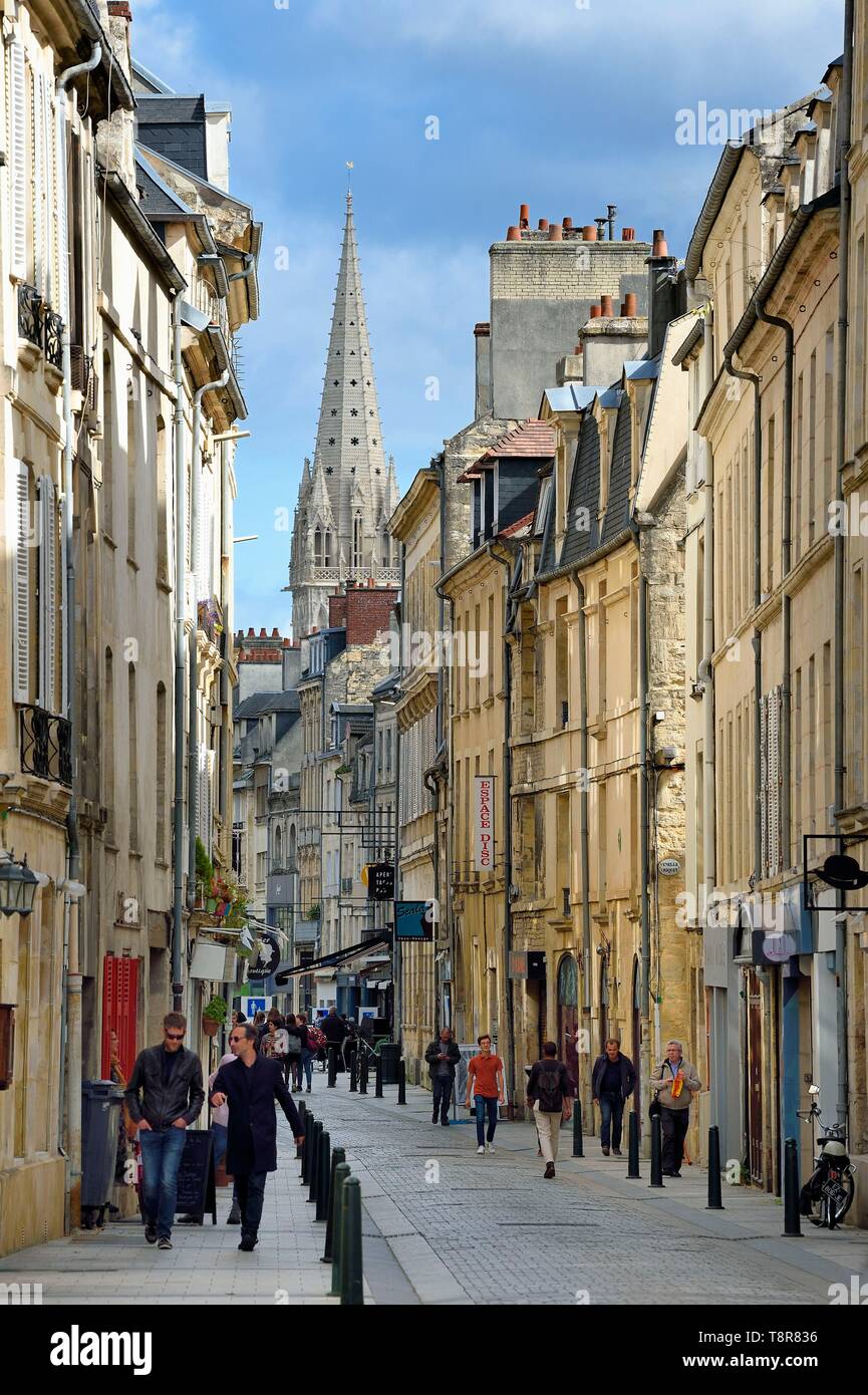 France Calvados Caen Old Town Arcisse De Caumont Street And The Bell Tower Of The Saint Pierre Church In The Background Stock Photo Alamy