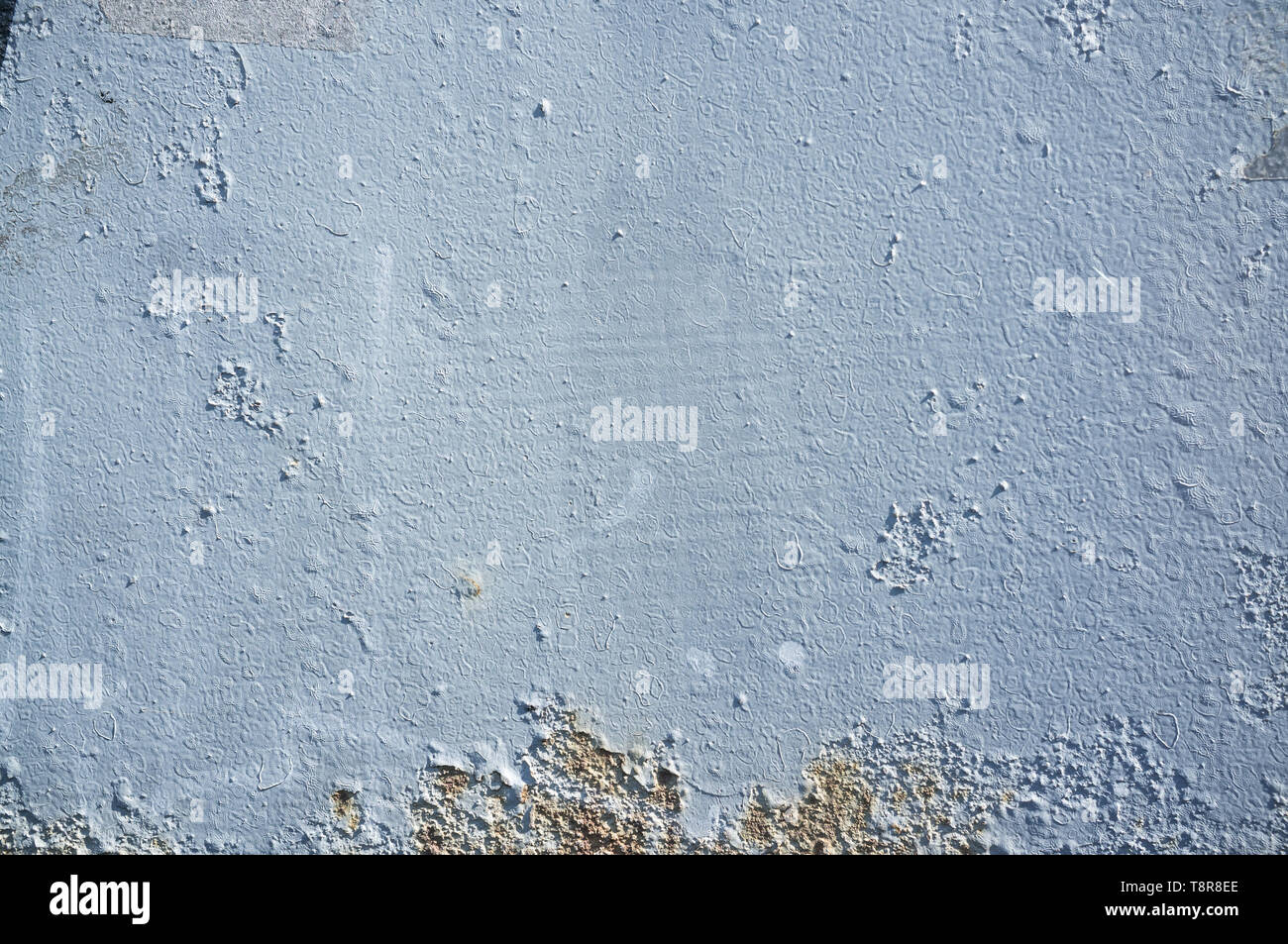 Weathered, Crumbly and Aged Wall with Blue Paint Desquamation Texture Stock Photo