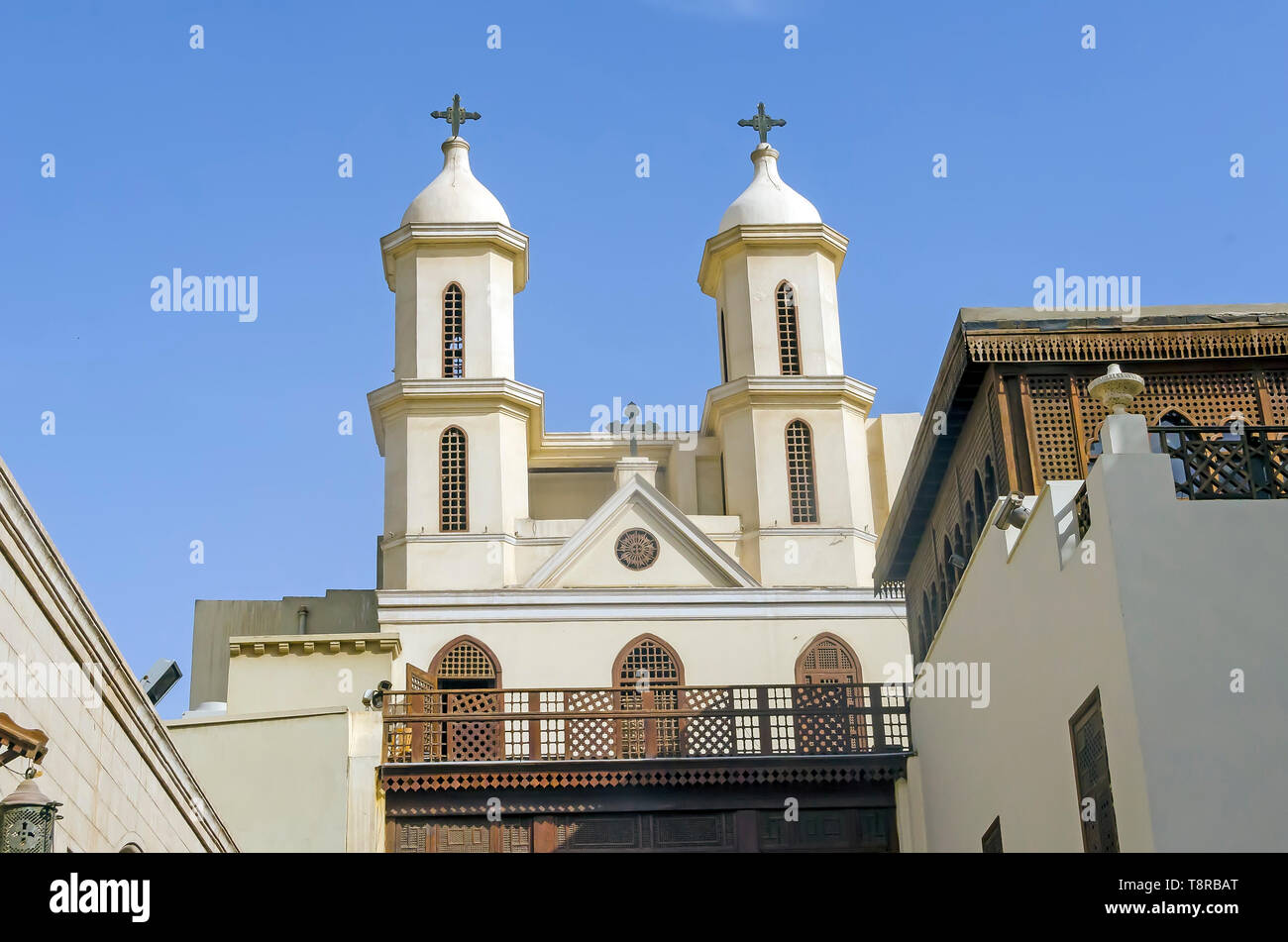 Steeple  of  Saint Virgin Mary's Coptic Orthodox Church also  known as the Hanging Church or Suspended Church, Cairo, Egypt Stock Photo