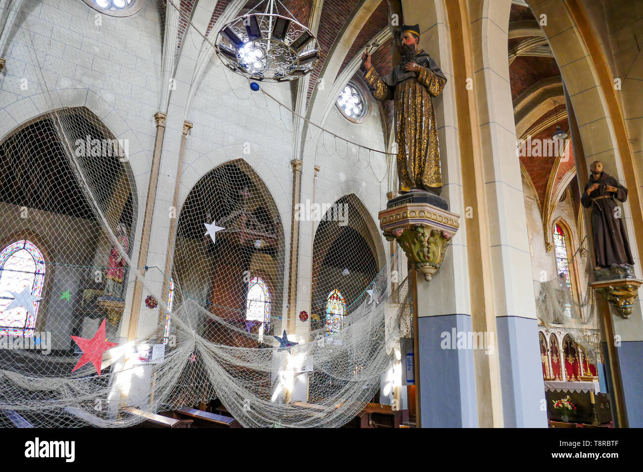 Fishnets, Saint-Pierre du Crotois church, Le Crotois, Bay of Somme,  Hauts-de-France, France Stock Photo