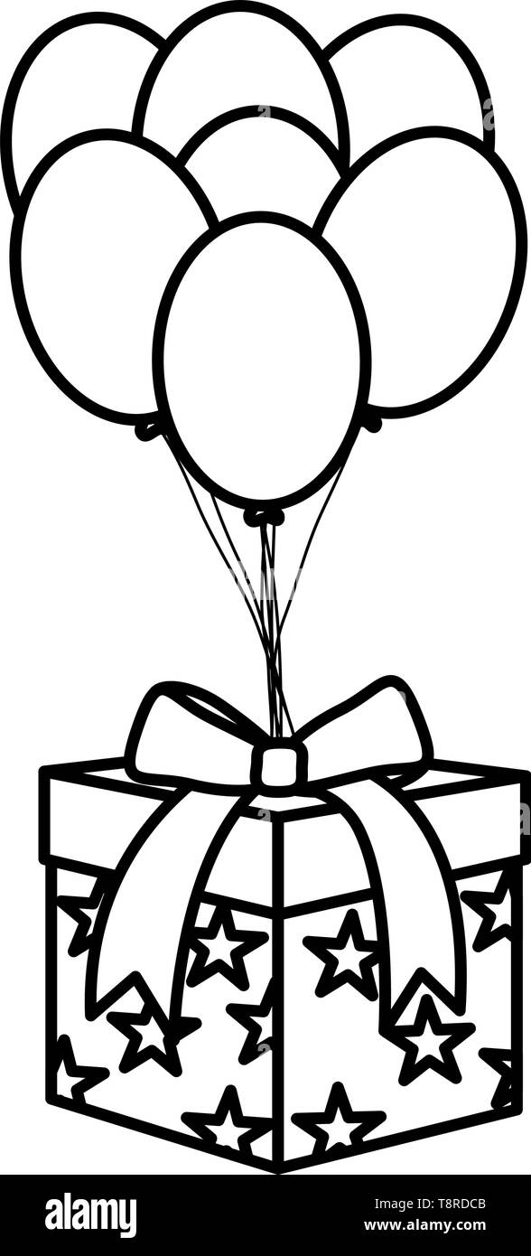 gift box with balloons helium floating vector illustration design Stock ...