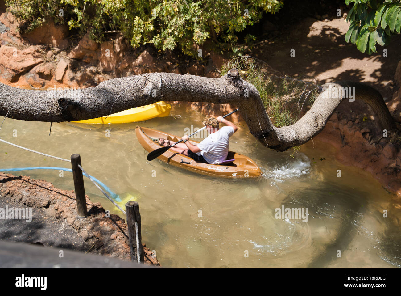 LANZAROTE, CANARY ISLANDS, SPAIN - APRIL 15, 2019: Themed Rancho Texas Park  on Lanzarote Island. Kayaking down the river Stock Photo - Alamy
