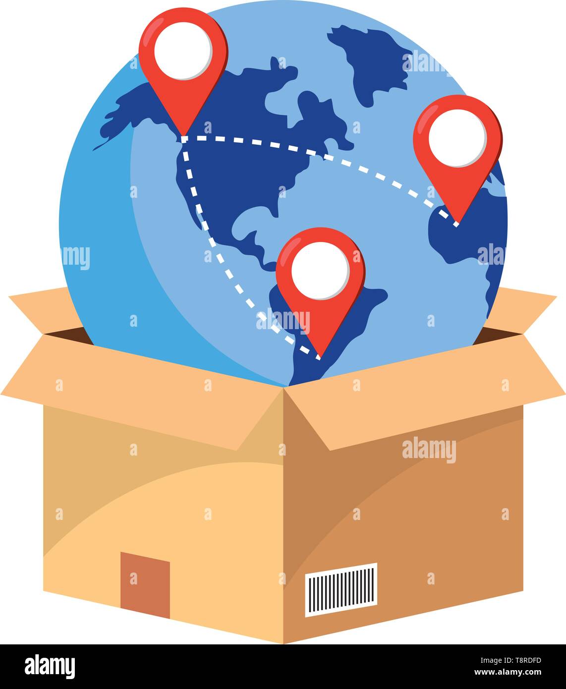 Location Using Box box with globe and location pointer vector illustration graphic design ...
