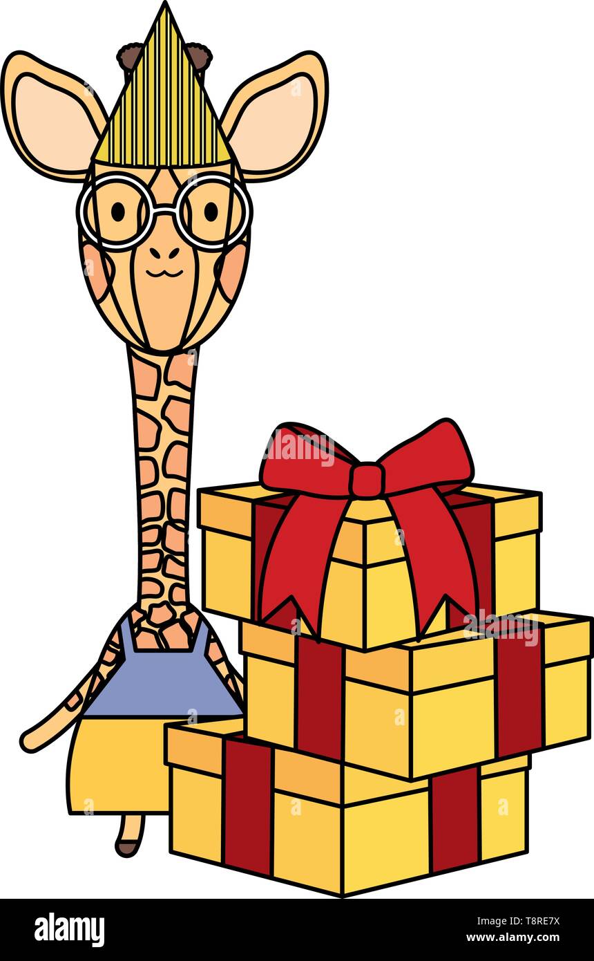 Box File Giraffe cute giraffe with gift box in birthday party vector illustration design ...