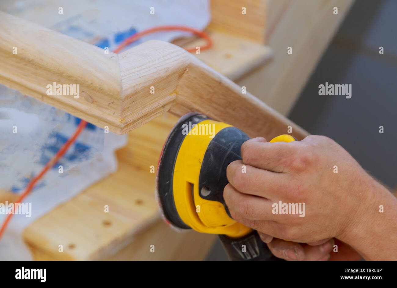 Stairs renovtion handrails renovation sander for wooden handrails Stock