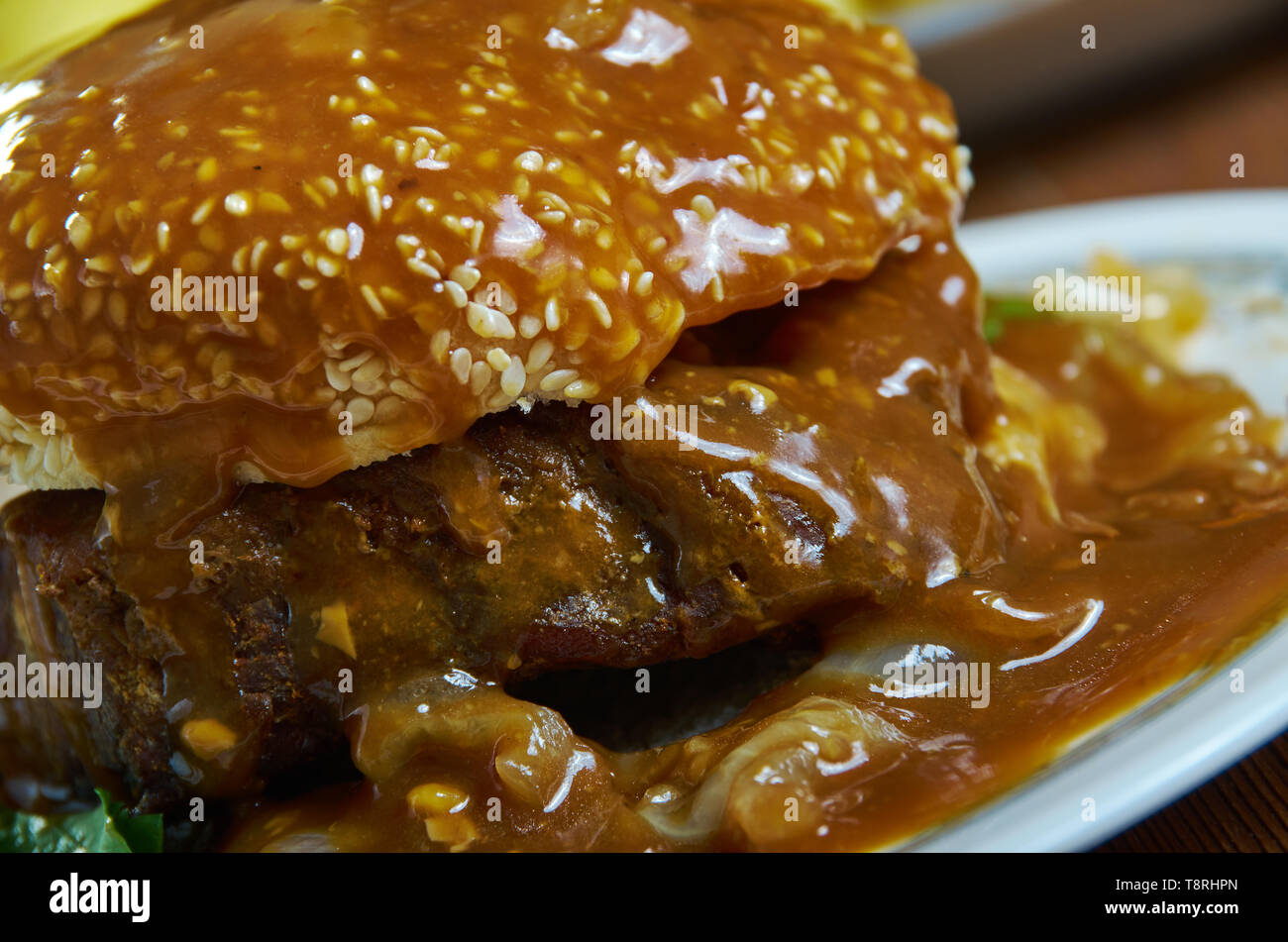 Bofsandwich Danish Steak Sandwich Hamburger Cooked Ground Beef Patty Placed Inside A Sliced Bread Roll Stock Photo Alamy