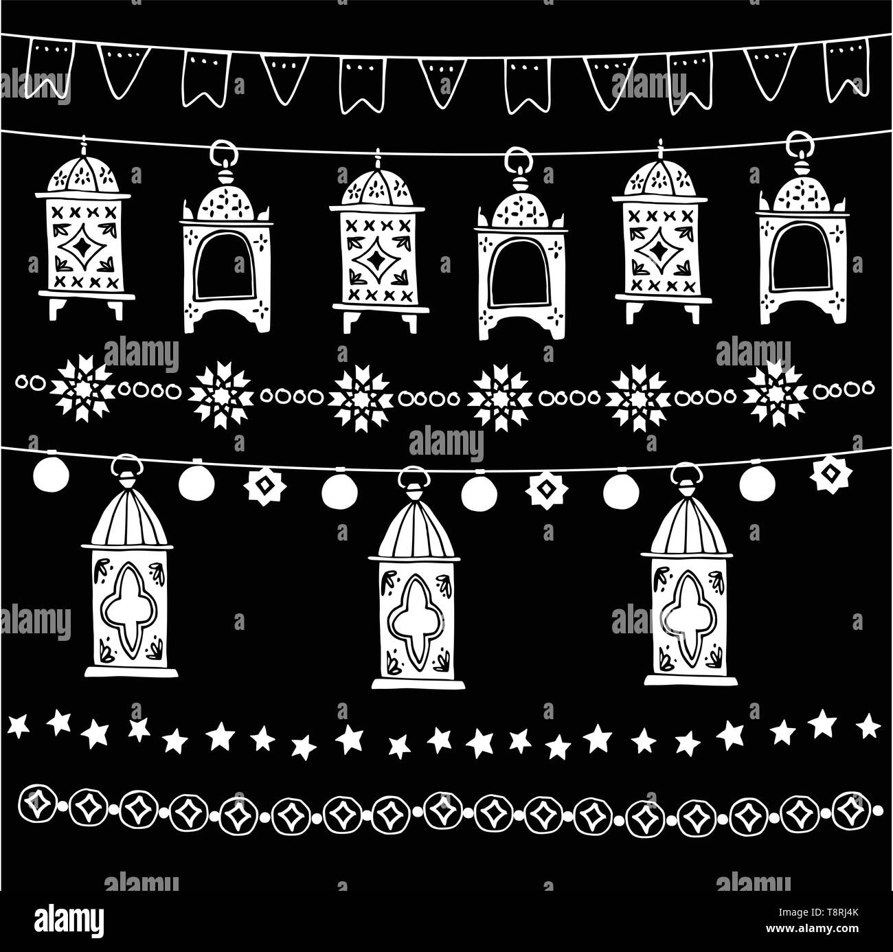 Black and white birthday, party vector decoration. Garland set Stock Vector