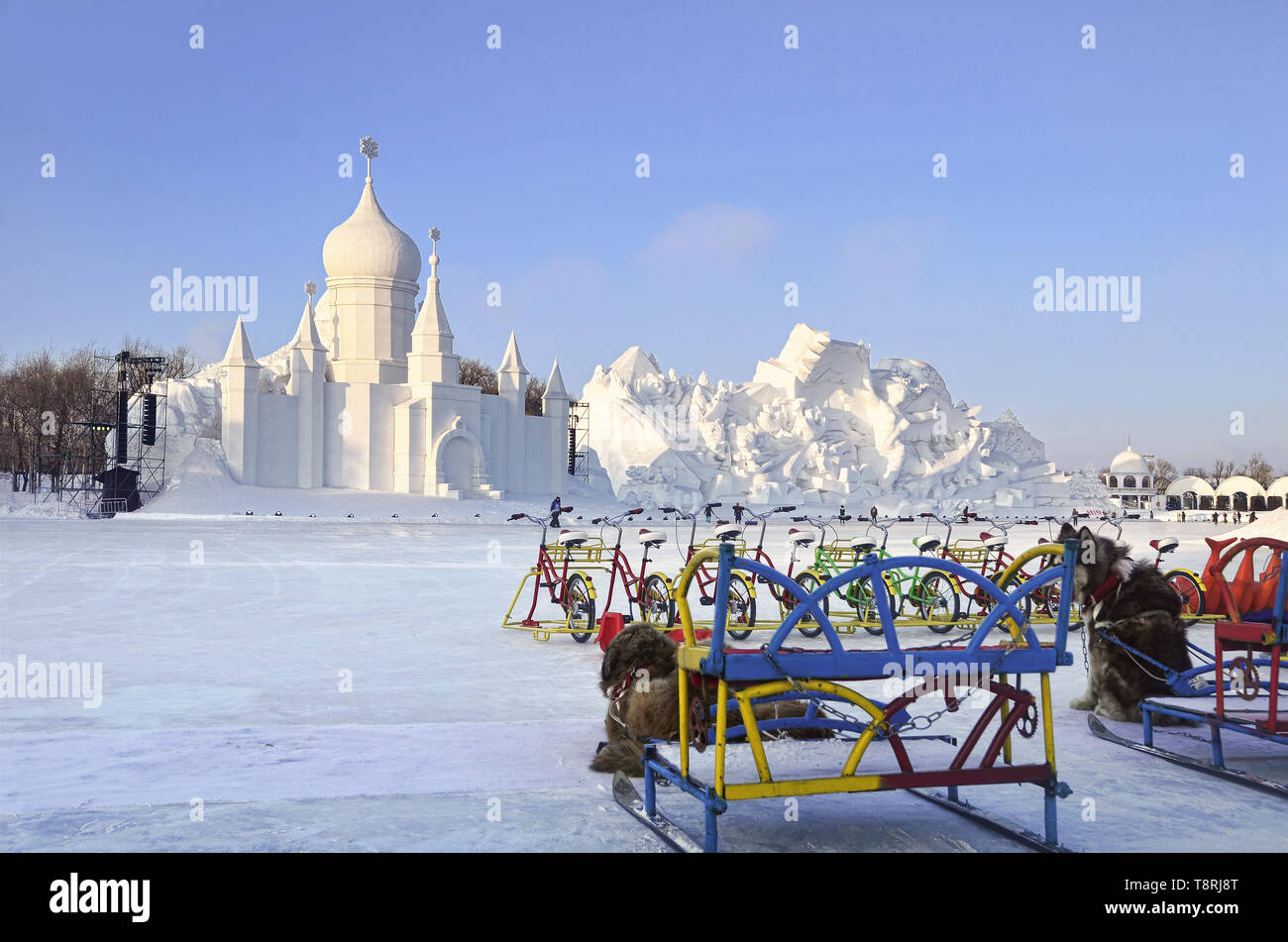 Dog sleds, ice bikes, and giant snow sculptures in Sun Island Scenic