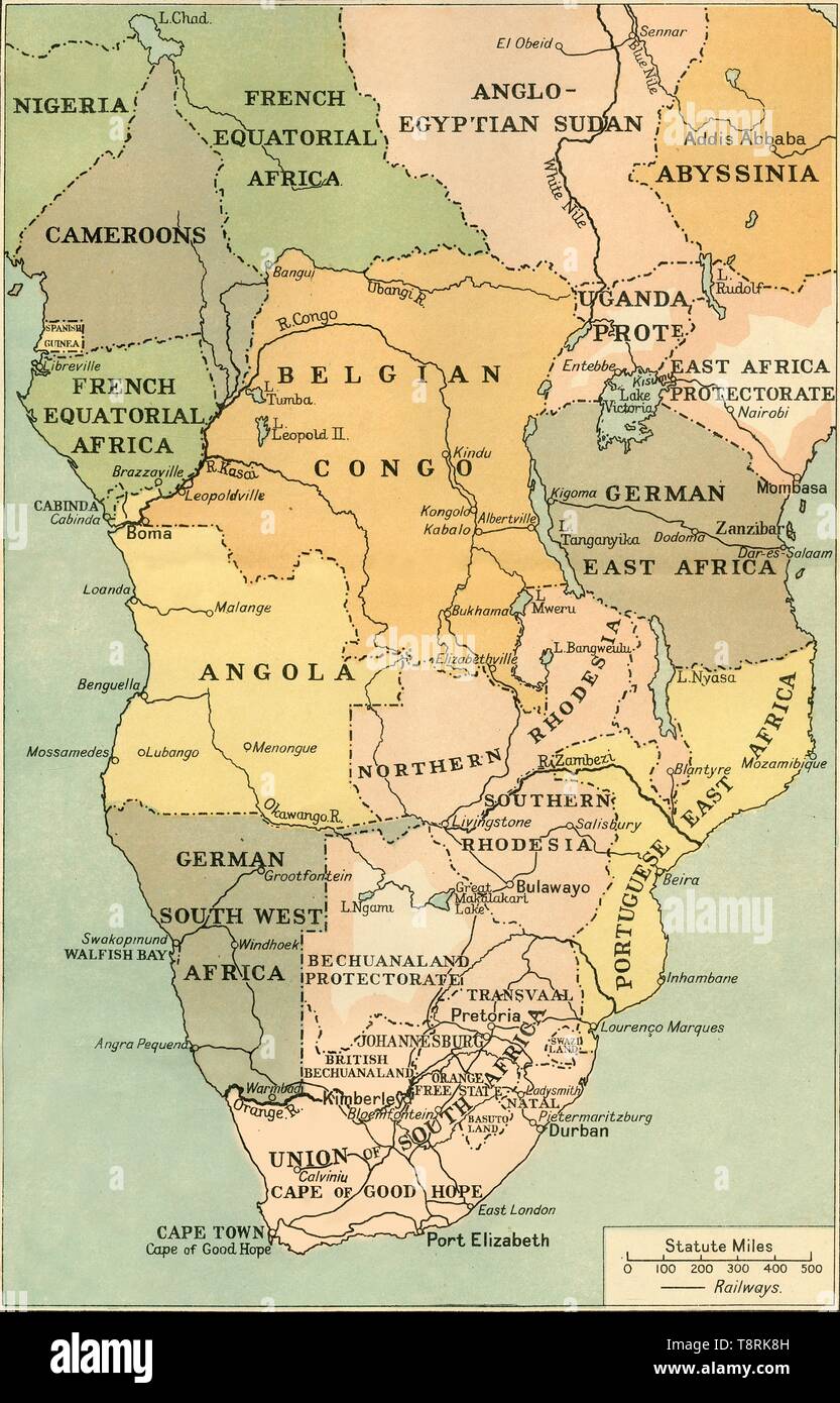 'Map of Mid. And South Africa', 1919. Creator: George Philip & Son Ltd. Stock Photo