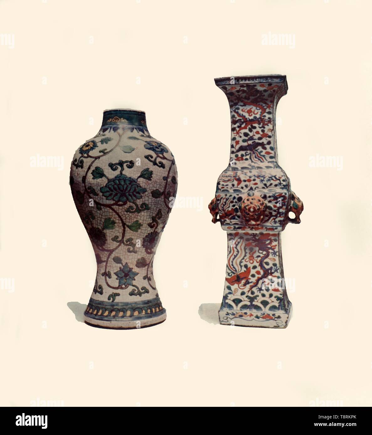 Two enamelled porcelain vases, Chinese, 15th-17th centuries, (1908).  Creator: Unknown. Stock Photo