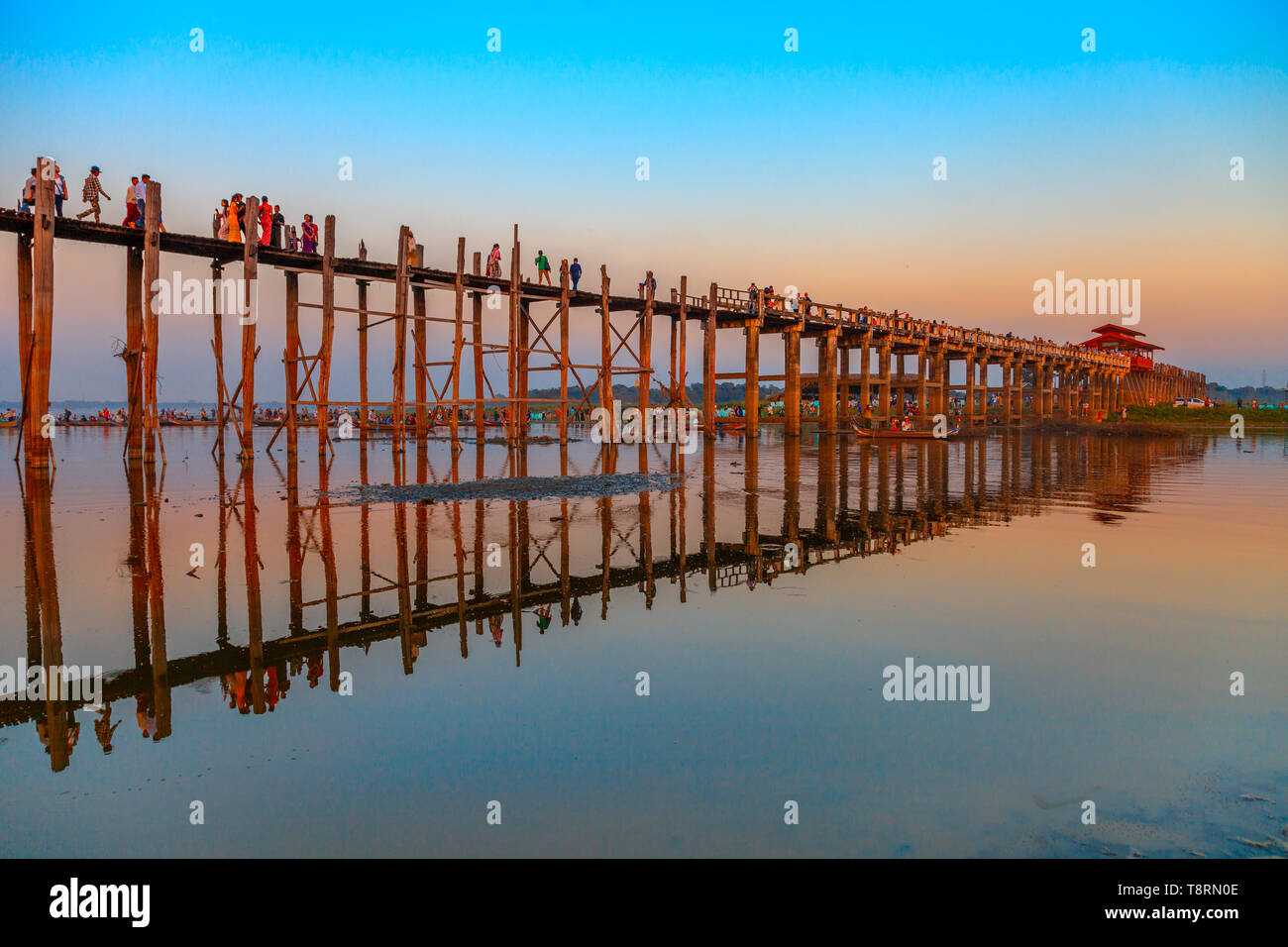 U Bein Bridge in Amarapura (Myanmar) Stock Photo
