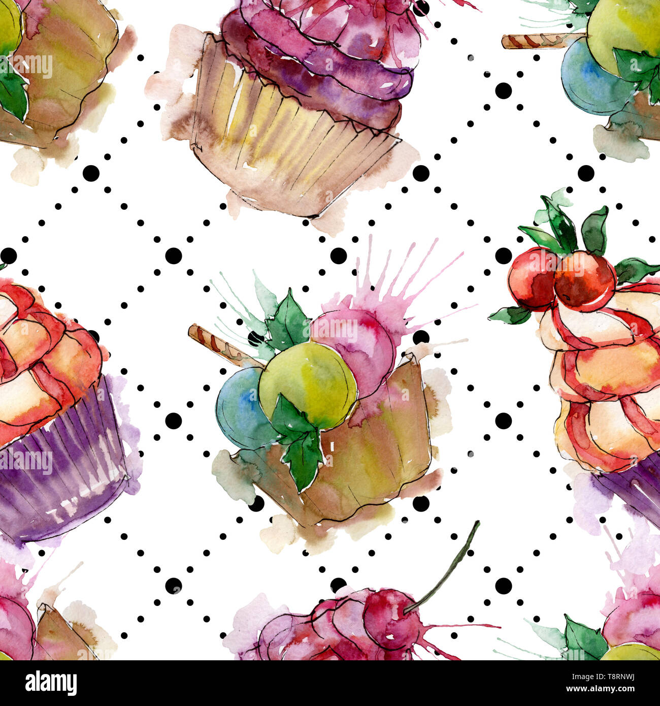 Tasty cupcake in a watercolor style. Aquarelle sweet dessert ...