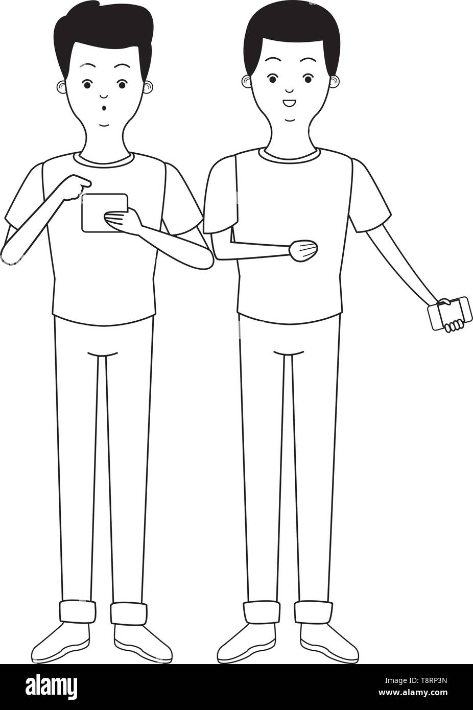 young men cartoon in black and white Stock Vector Image & Art - Alamy