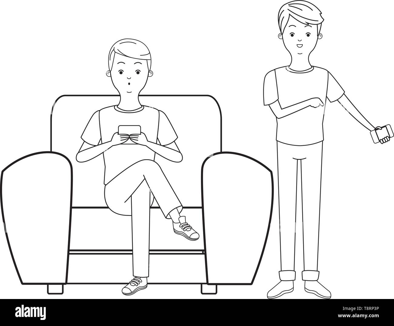 young men cartoon in black and white Stock Vector Image & Art - Alamy