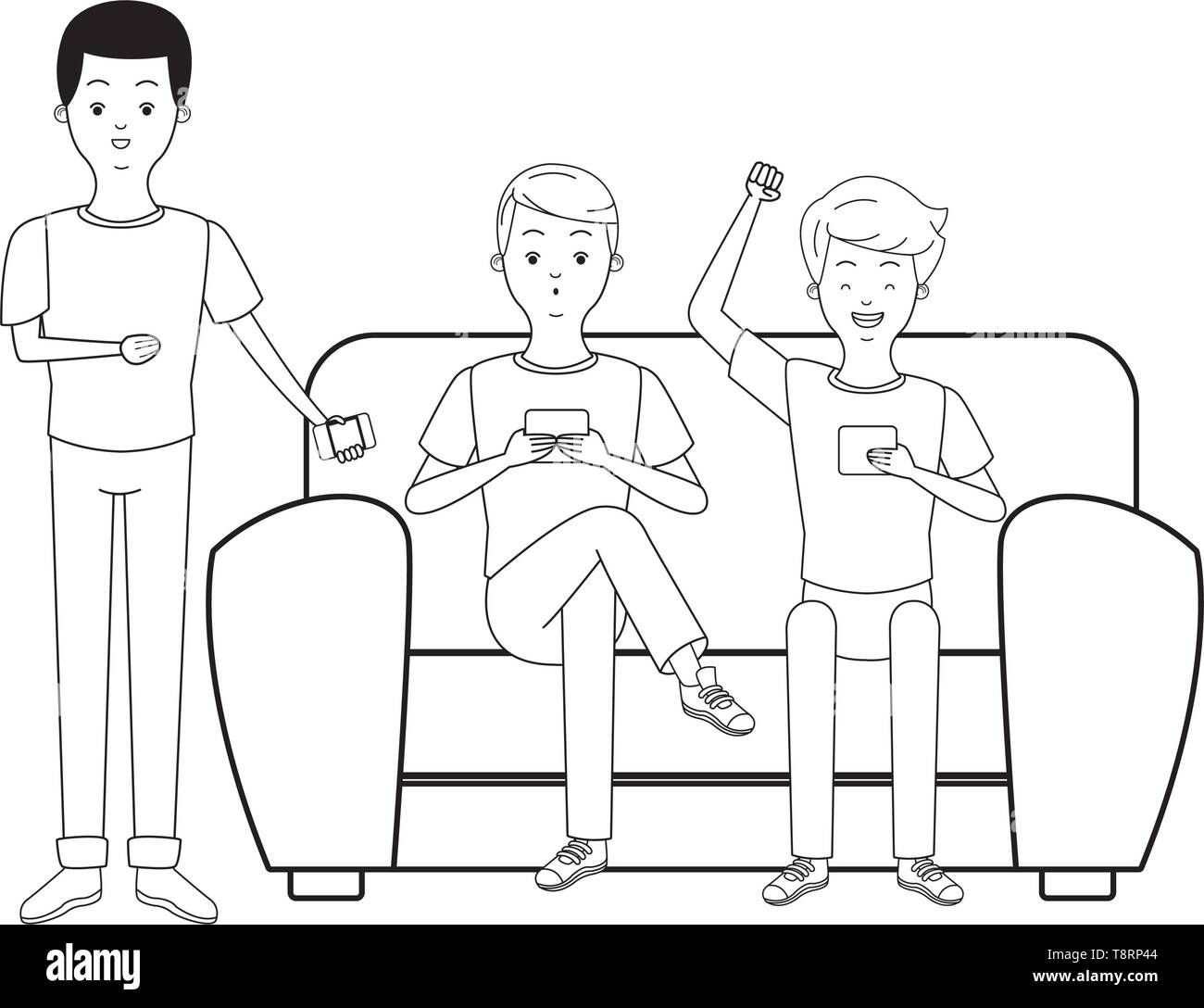 young men cartoon in black and white Stock Vector Image & Art - Alamy