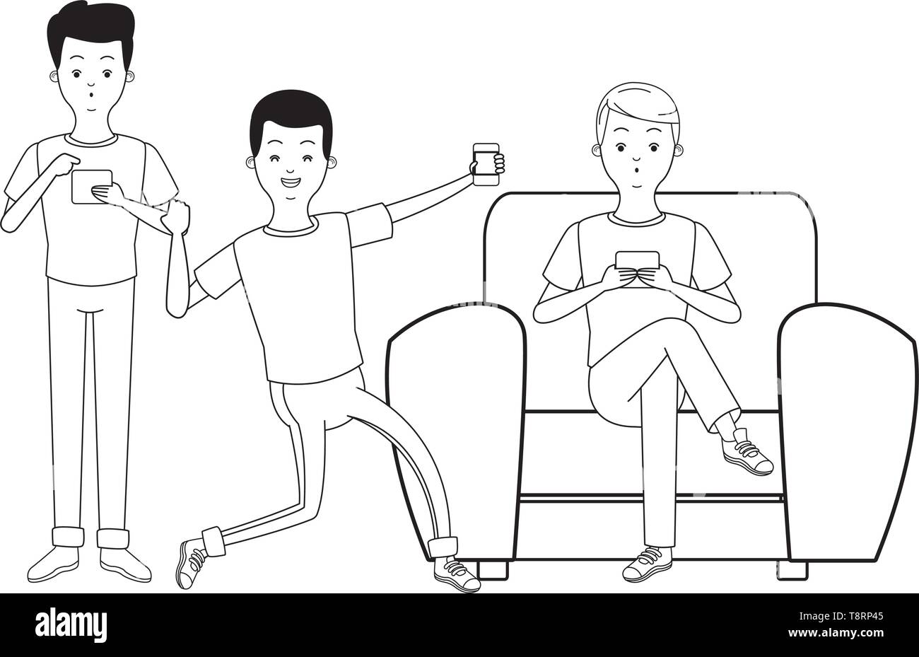 young men cartoon in black and white Stock Vector Image & Art - Alamy