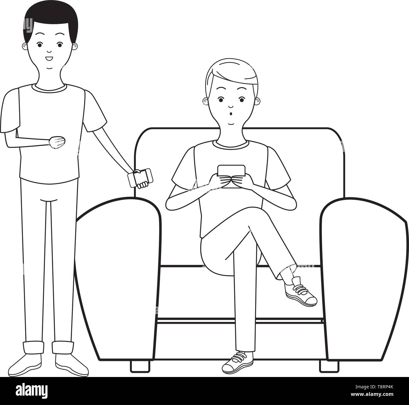 young men cartoon in black and white Stock Vector Image & Art - Alamy