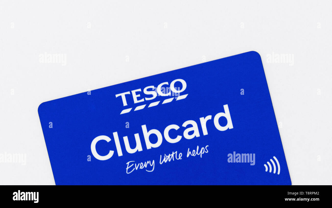 London, UK - 14th May 2019 - Contactless Tesco loyalty card isolated on a white background Stock Photo