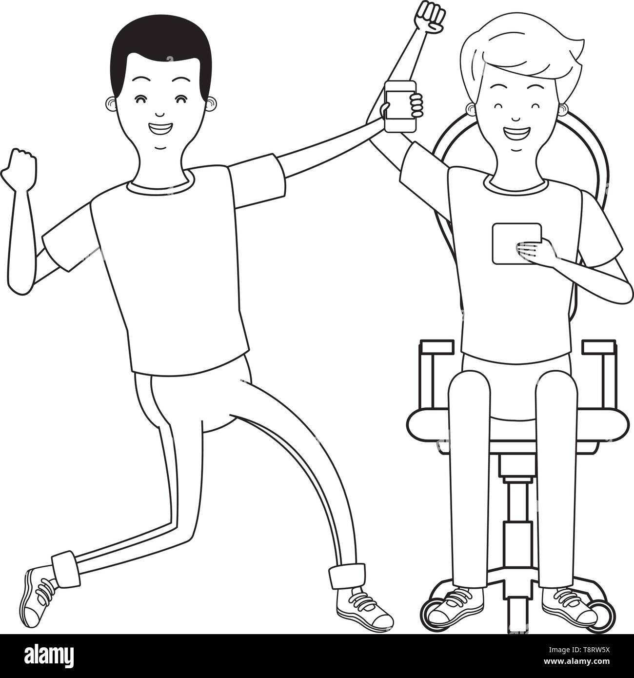 young men cartoon in black and white Stock Vector Image & Art - Alamy