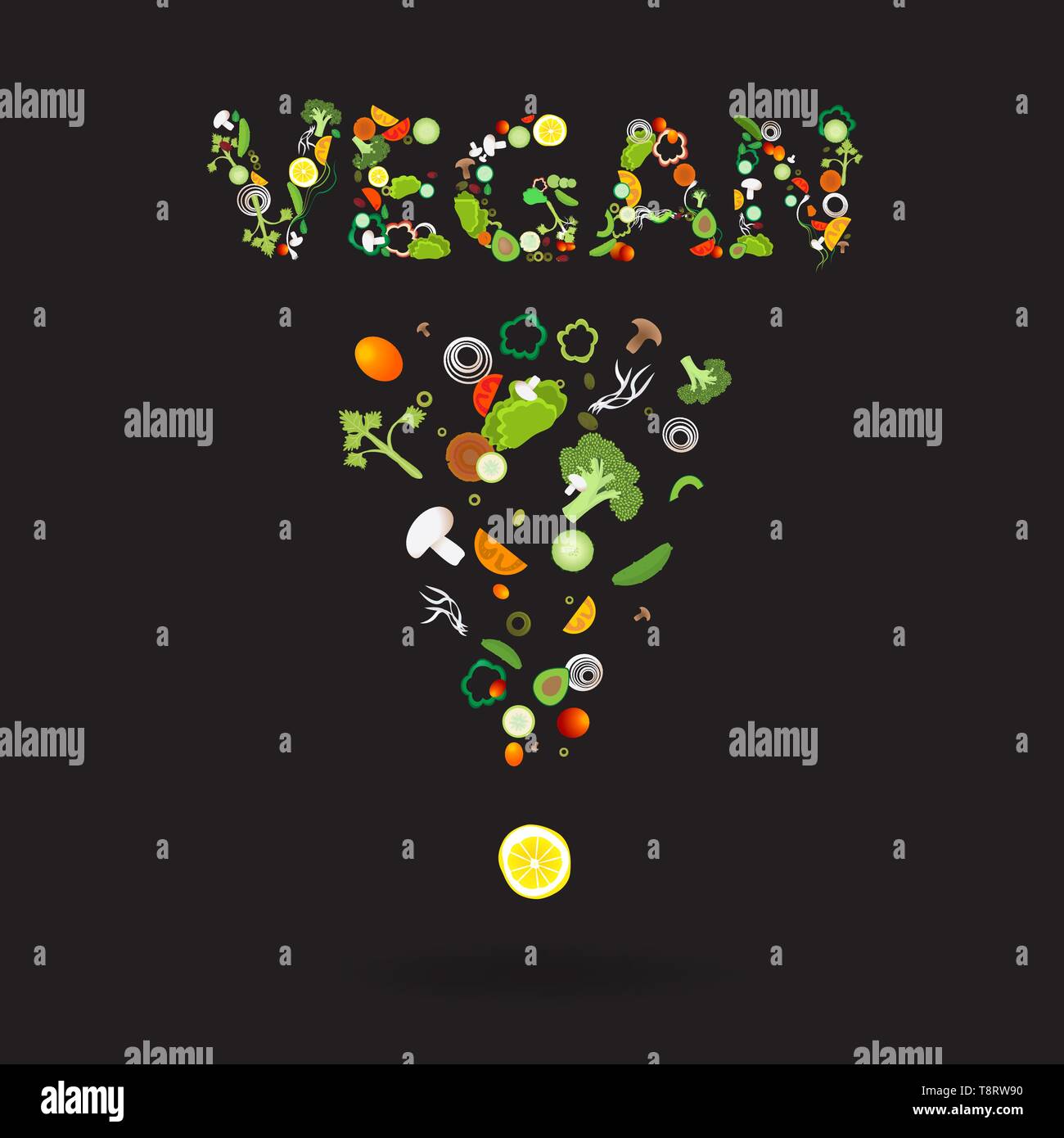 Exclamation mark with vegetables pattern for web and print decoration, vector illustration Stock Vector