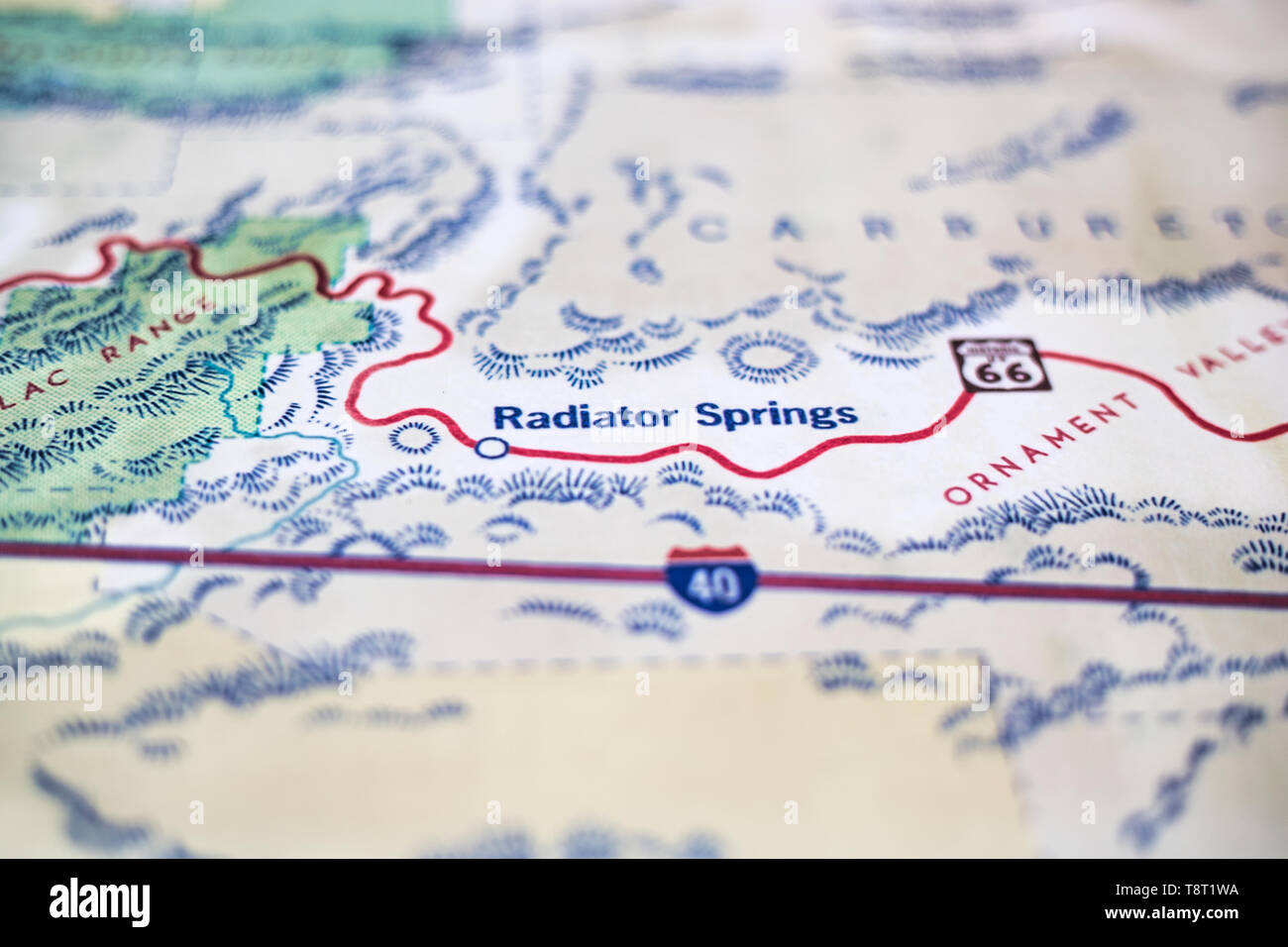 Map Of Radiator Springs Close Up Of A Topographical Road Map In Disney's Cars Universe - Radiator  Springs Stock Photo - Alamy