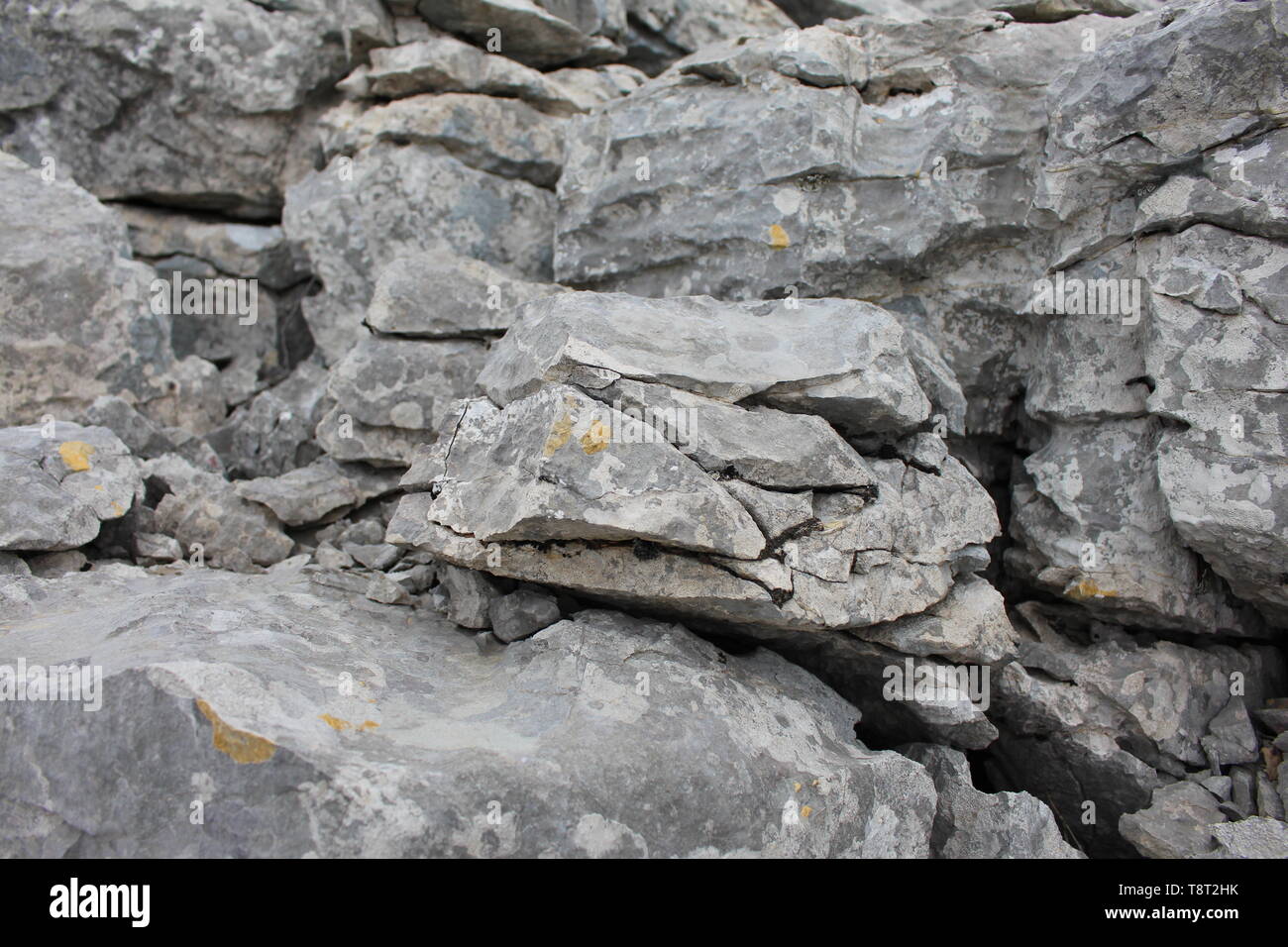 Frost wedged limestone rocks Stock Photo