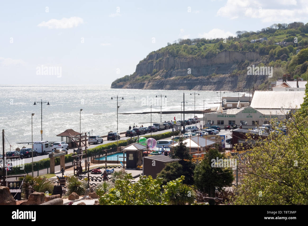 View of Shanklin seafront with Knock Cliff in the background Stock Photo