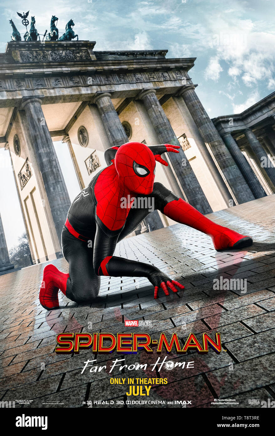 Spider-Man: Far From Home (2019) directed by Jon Watts and starring Tom Holland, Samuel L. Jackson, Zendaya and Jake Gyllenhaal. Peter Parker goes on a European vacation. Stock Photo