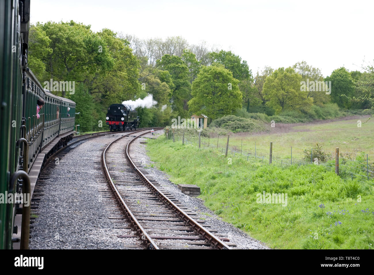 Locomotive 41313 on the Isle of Wight steam railway approaching ...