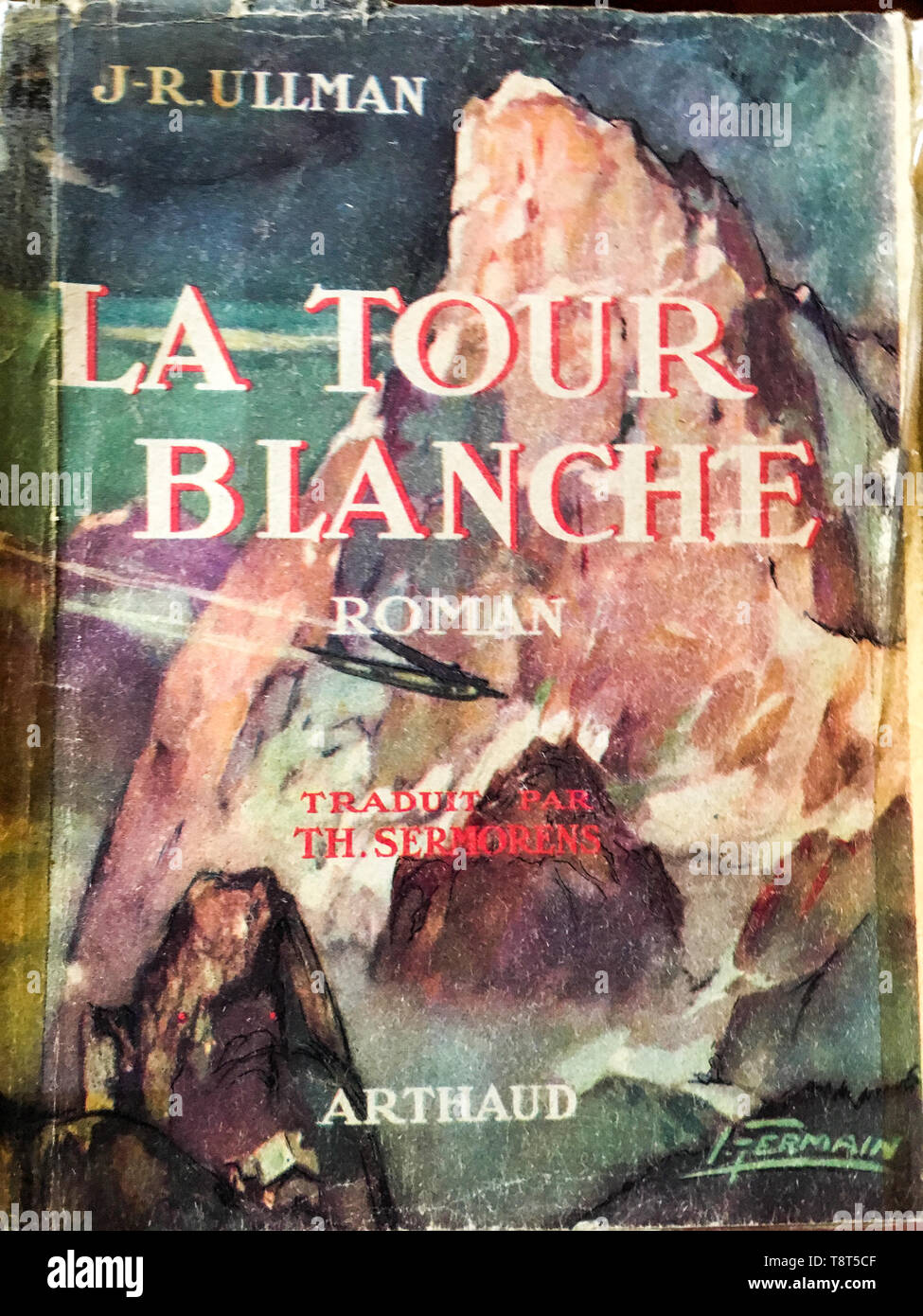 'The white tower' - La Tour Blanche, Old edition cover of J.R Ulman, Lyon, France Stock Photo