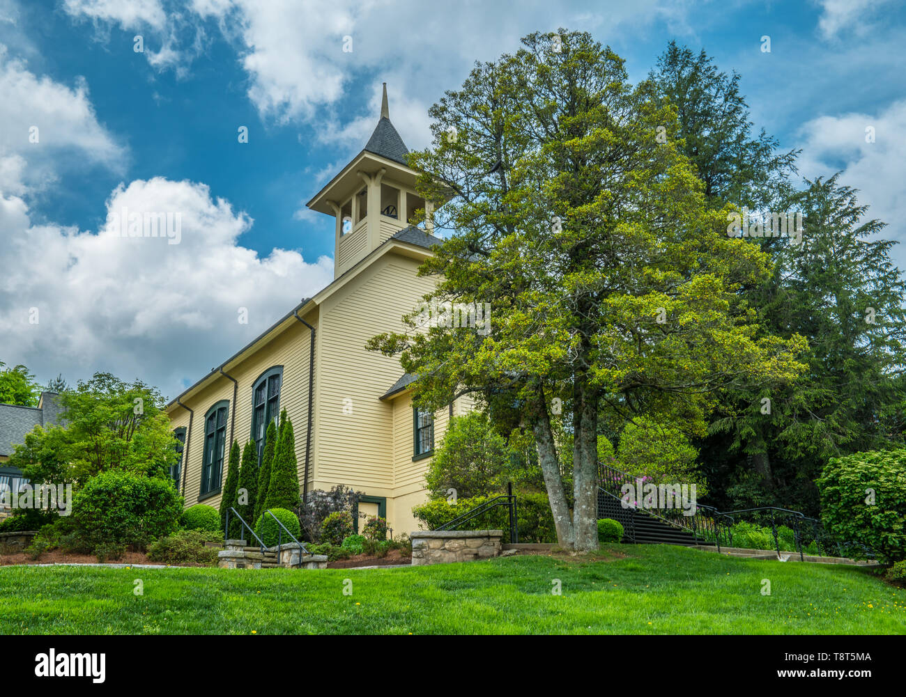 An old country church in rural North Carolina, sitting hillside in ...