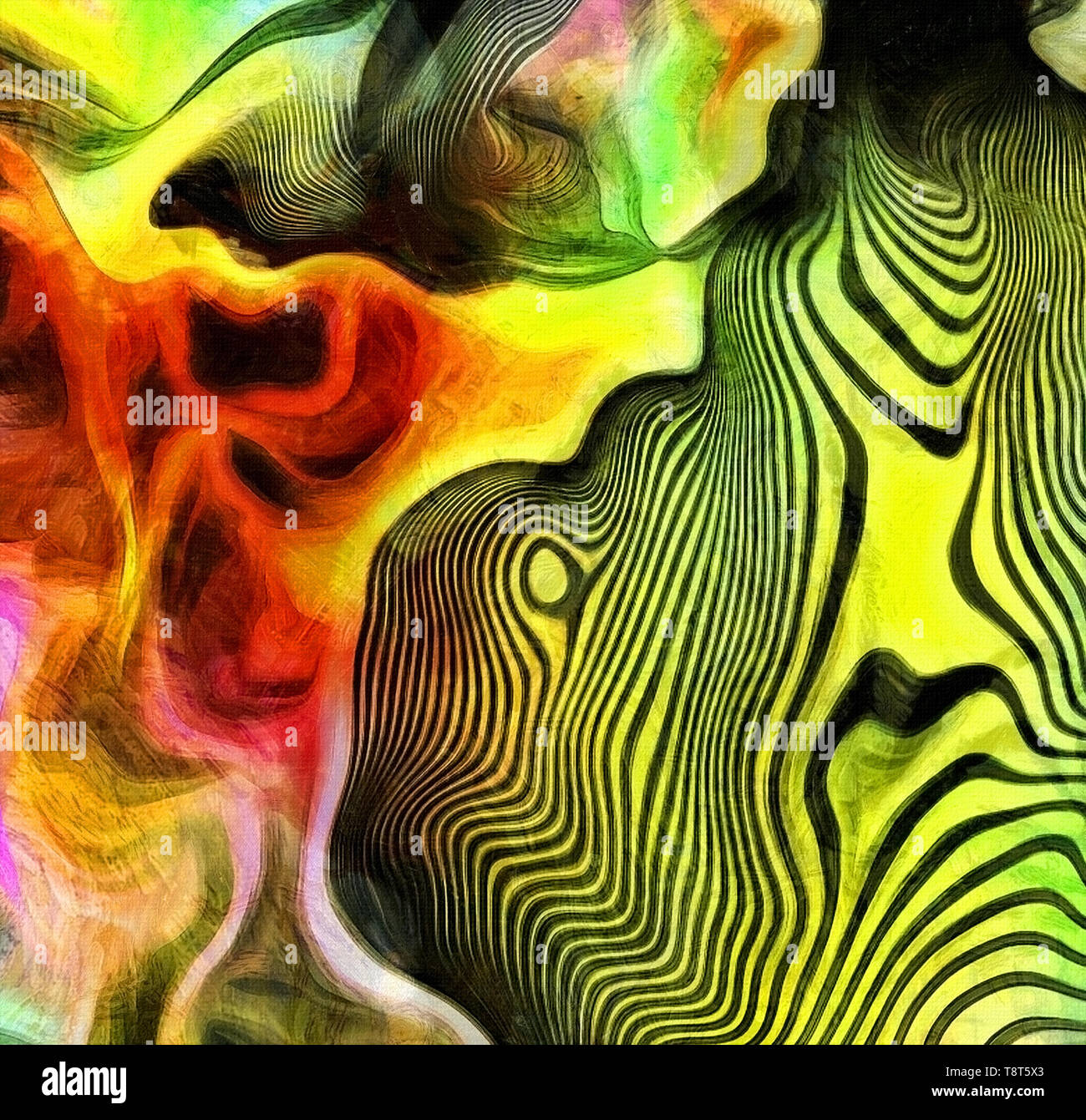 Abstract of colors and lines. Yellow is main color. 3D rendering Stock ...