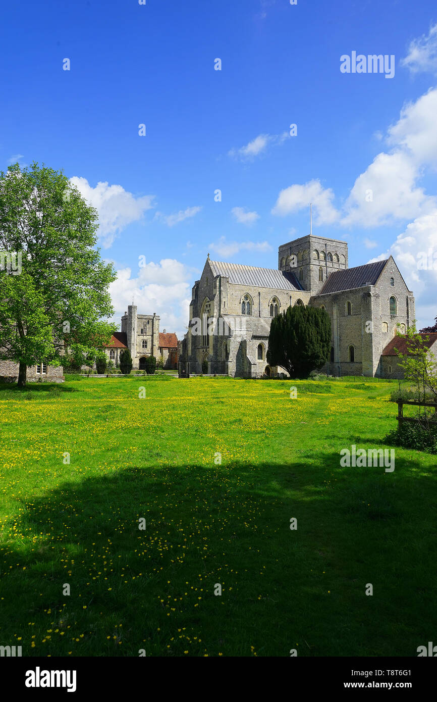 The Hospital of St Cross near Winchester viewed across the water meadows. Stock Photo