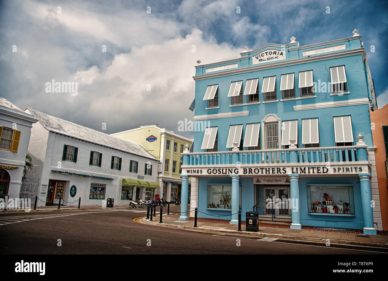Hamilton, Bermuda March, 20, 2016 architecture and street turning