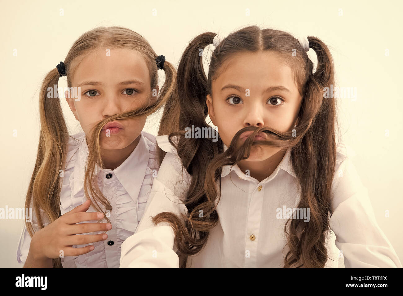 Little Girls Make Mustache With Long Hair Hairstyle Concept