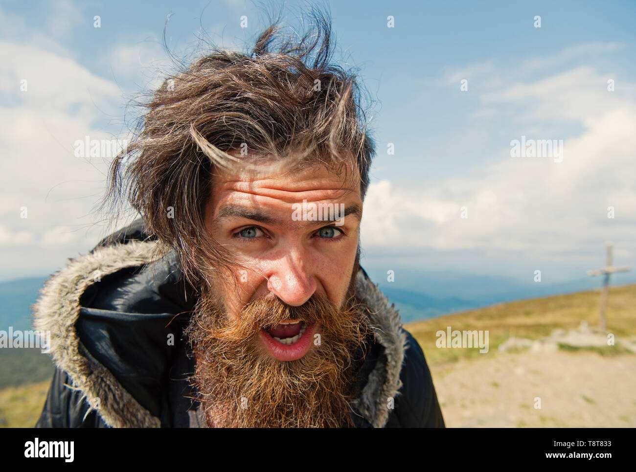 Bearded Man Long Beard Brutal Caucasian Hipster With Moustache