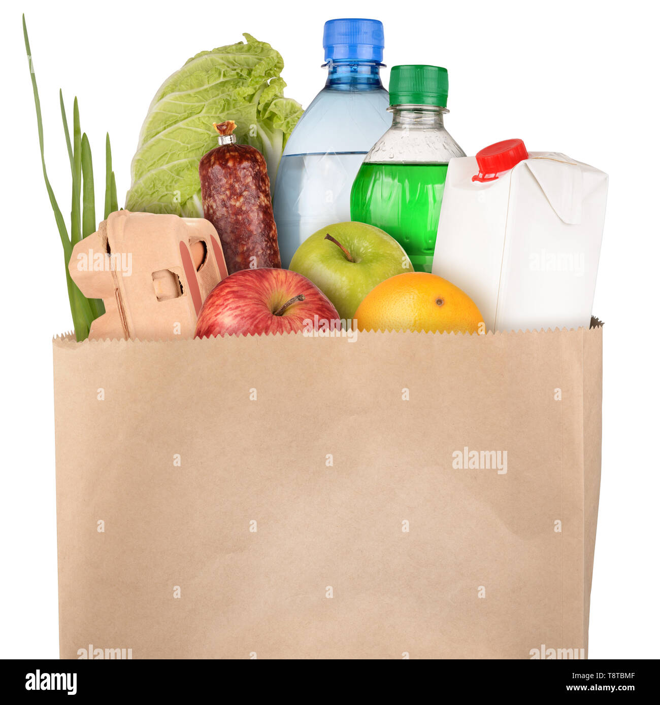 Bag of groceries isolated on white background Stock Photo