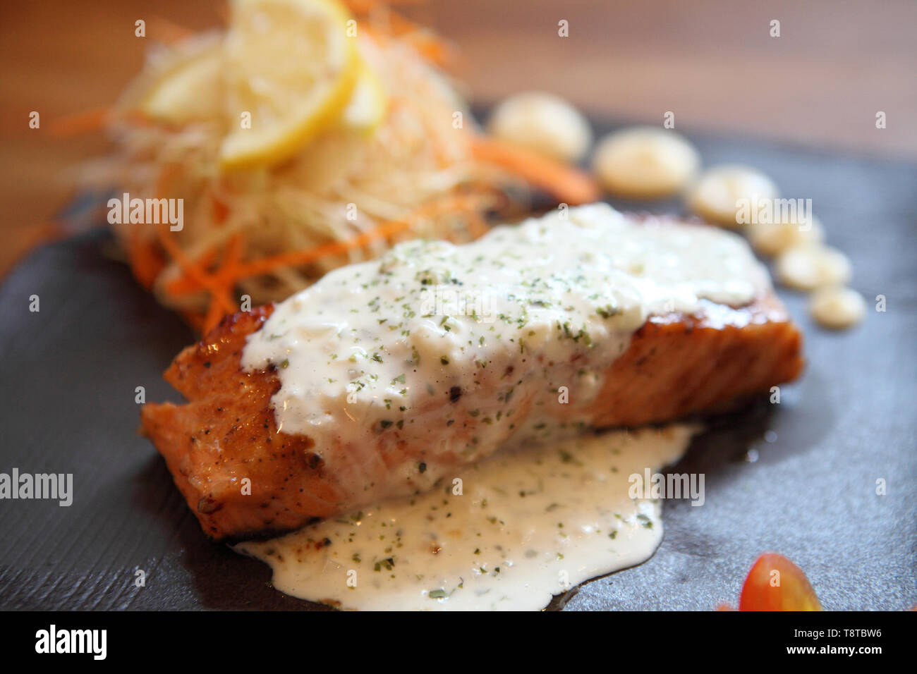 salmon steak japanese style Stock Photo Alamy