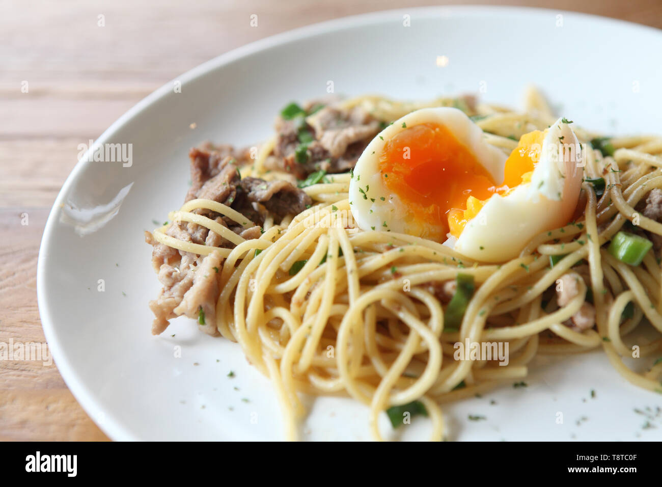 spaghetti pork and boiled egg in japanese style Stock Photo Alamy