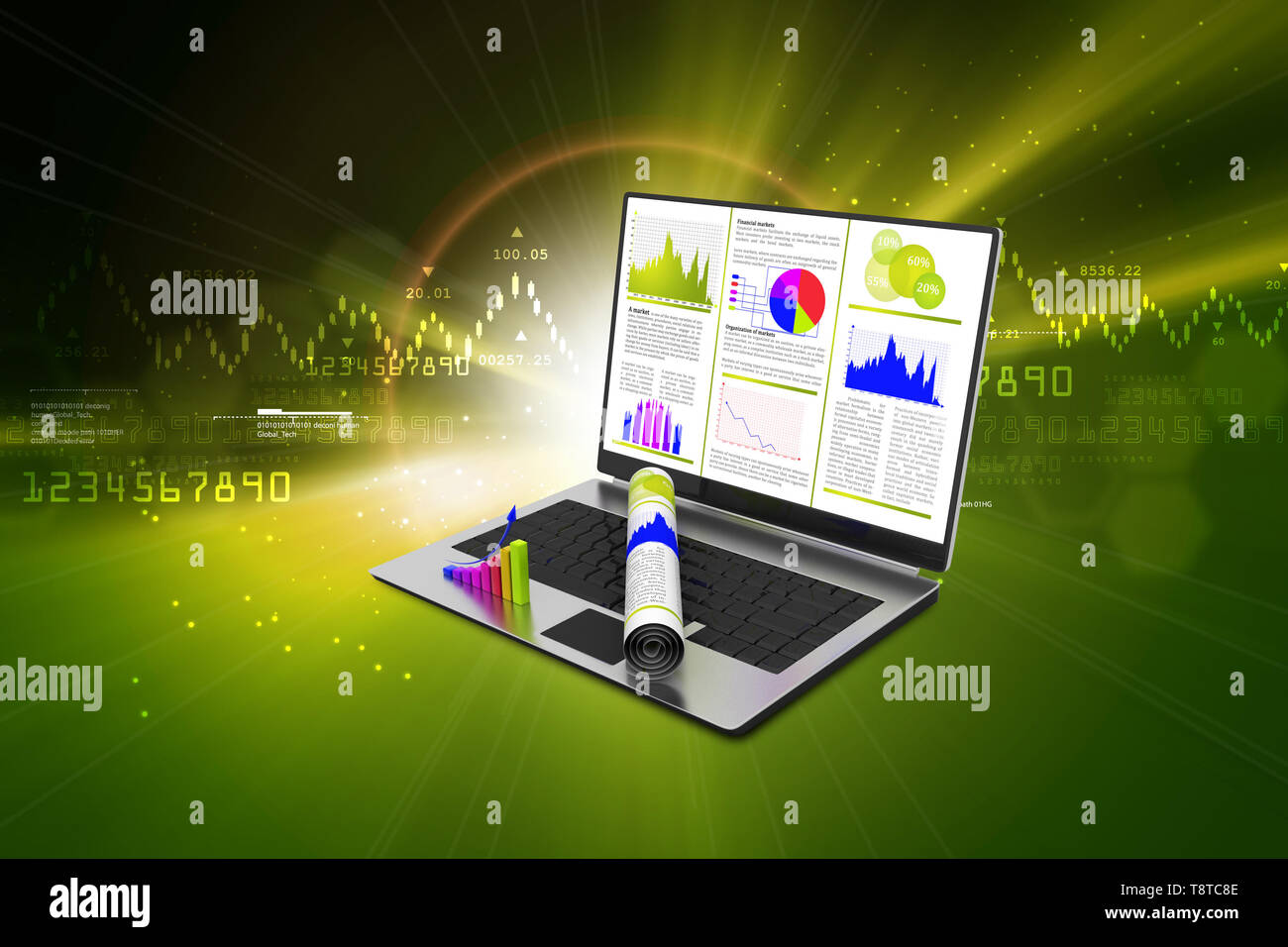 Laptop showing a financial report Stock Photo - Alamy