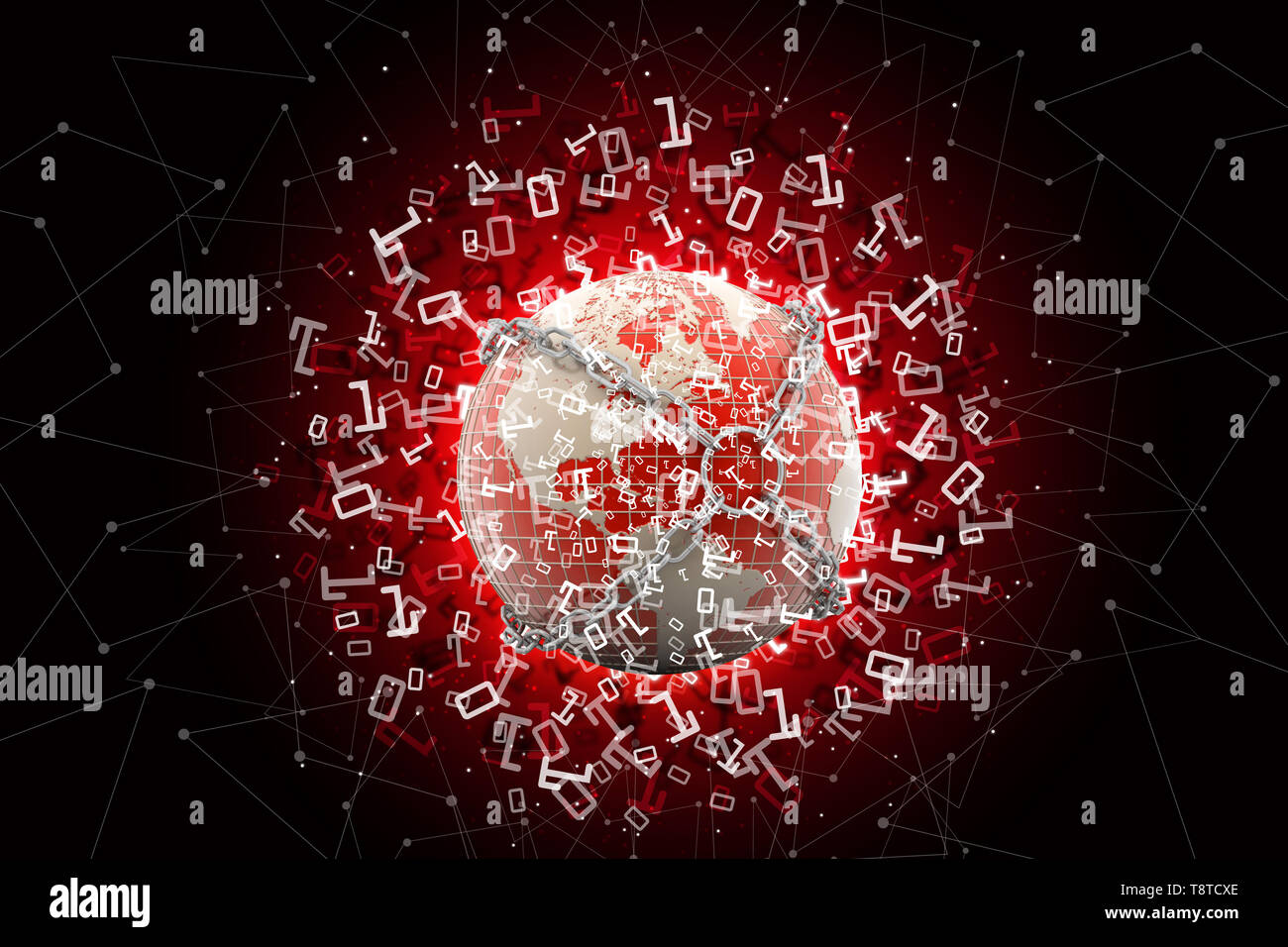 Earth locked with chain in color background Stock Photo - Alamy