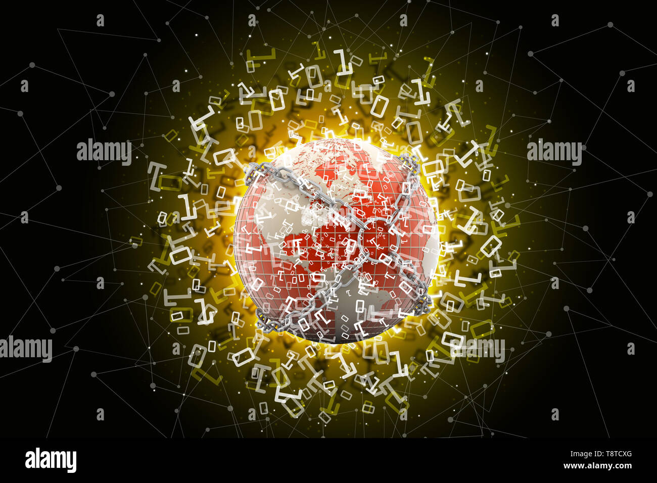 Earth locked with chain in color background Stock Photo - Alamy