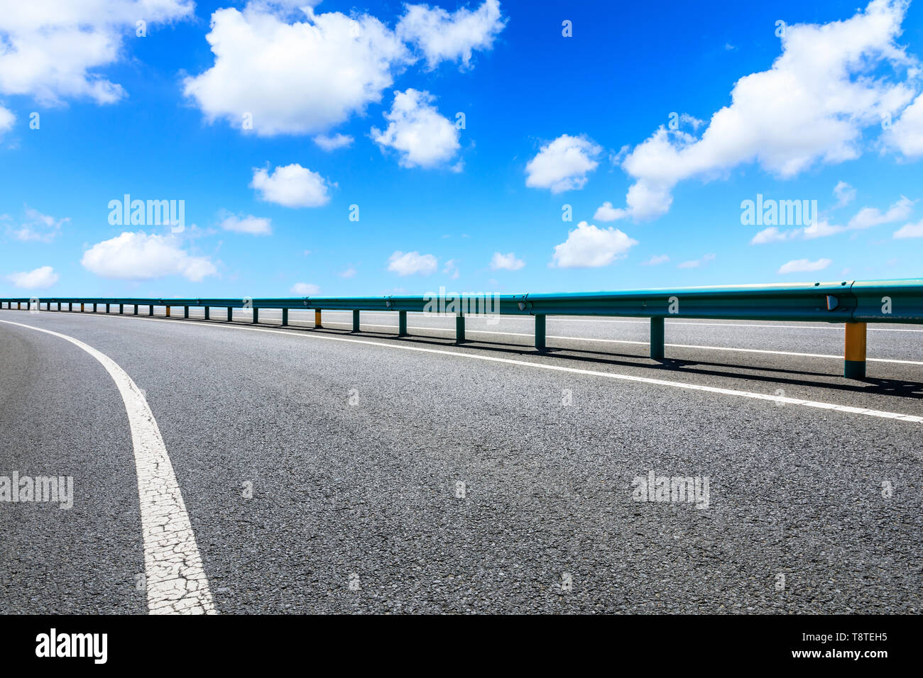 Empty asphalt road ground and blue sky with white clouds scene Stock ...