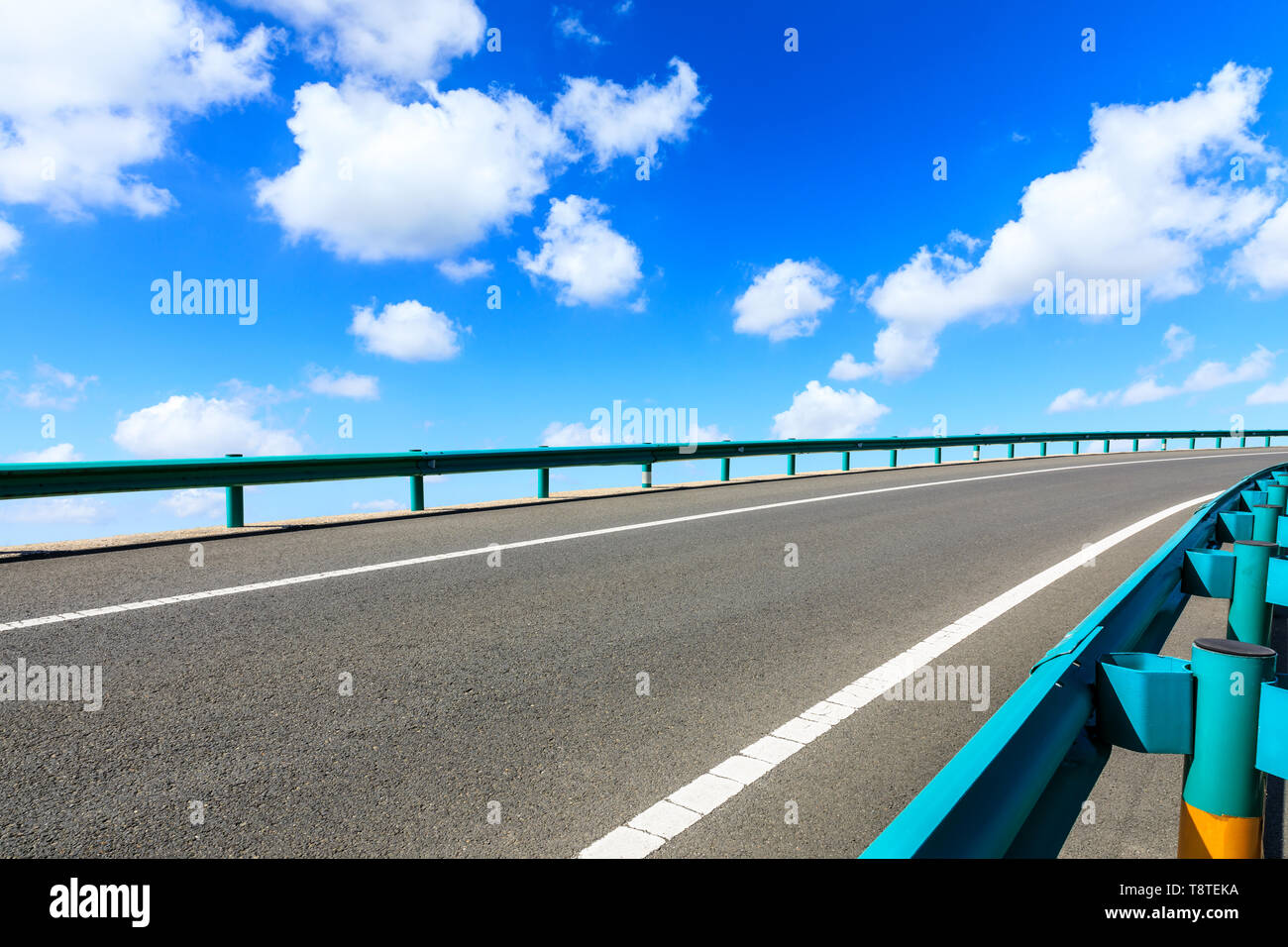 Empty asphalt road ground and blue sky with white clouds scene Stock ...