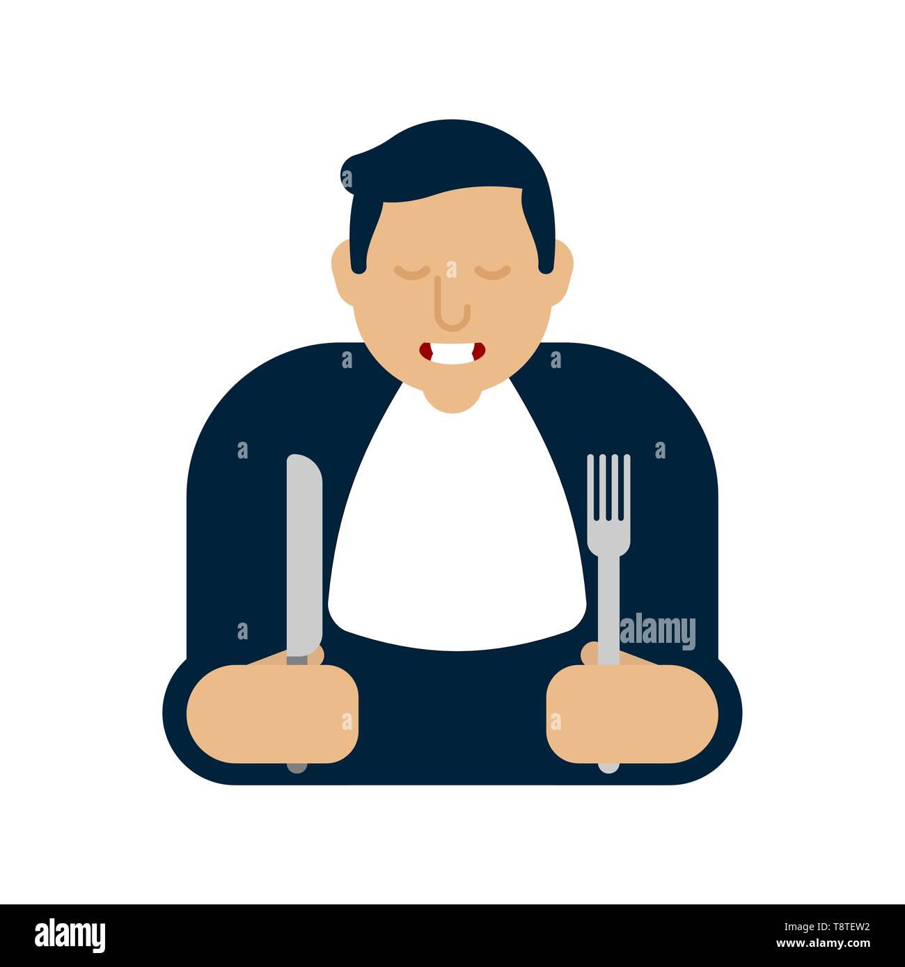Man holding spoon and fork on White Background Stock Vector