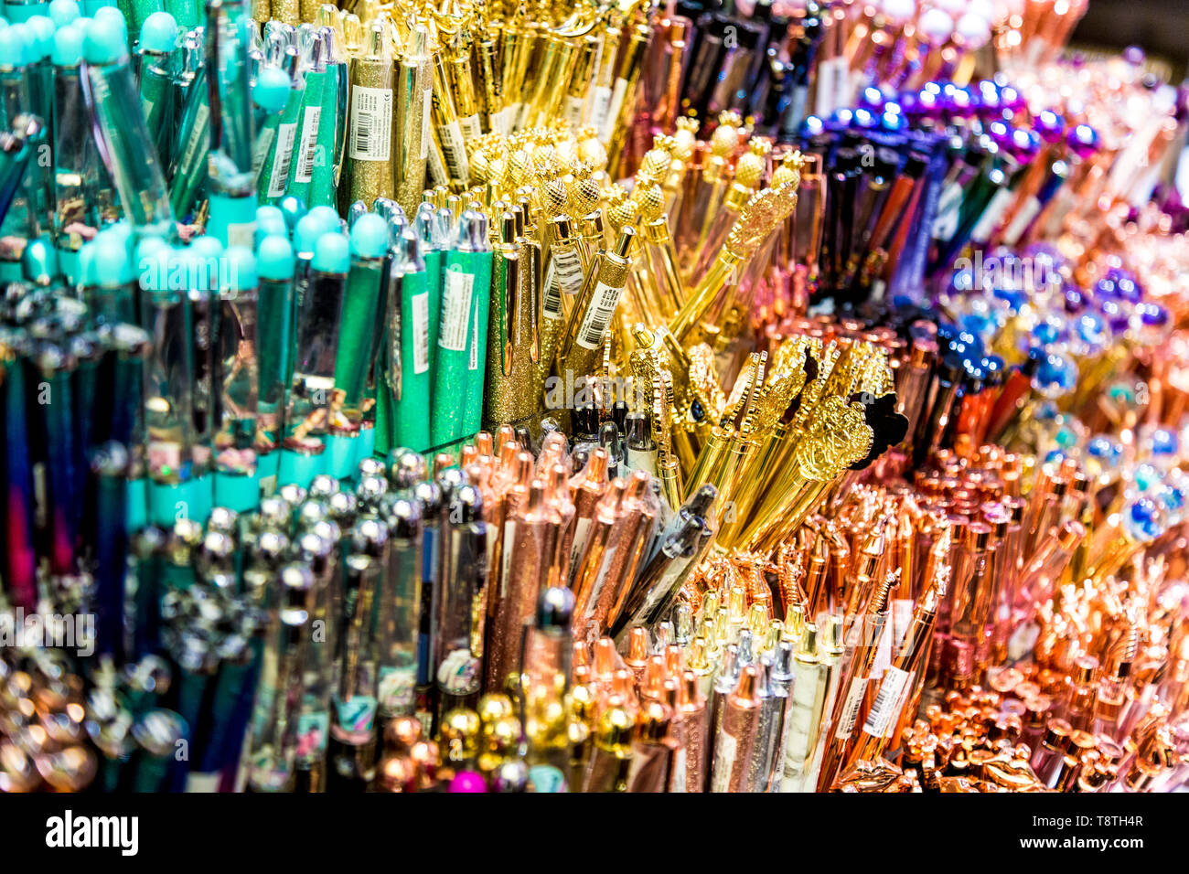 Display of pens at a shop (Typo, Westfield Stratford, London, UK) Stock Photo