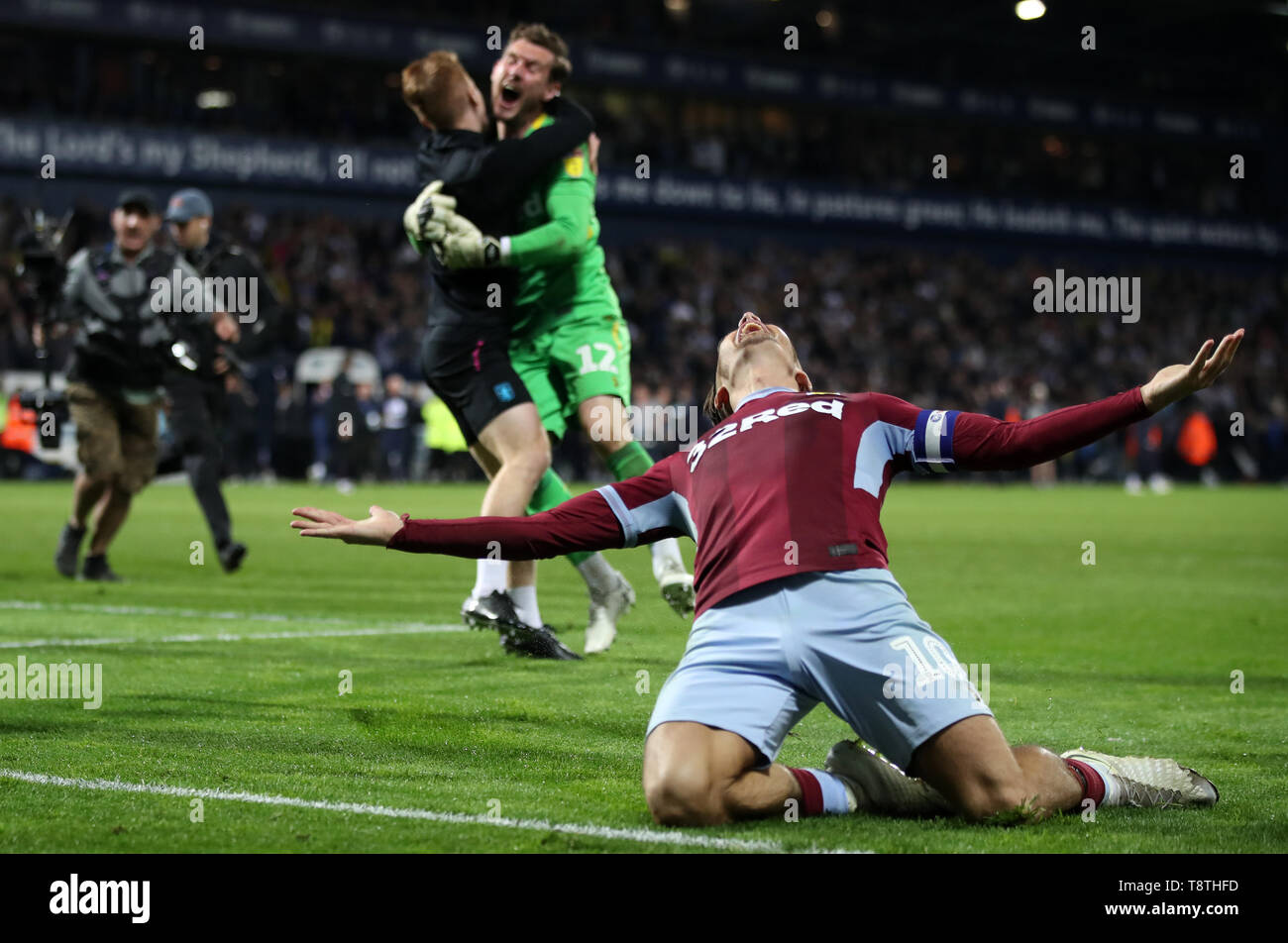 Aston Villa's Jack Grealish celebrates victory during the Sky Bet Championship, Play-Off, Second Leg match at The Hawthorns, West Bromwich. Stock Photo