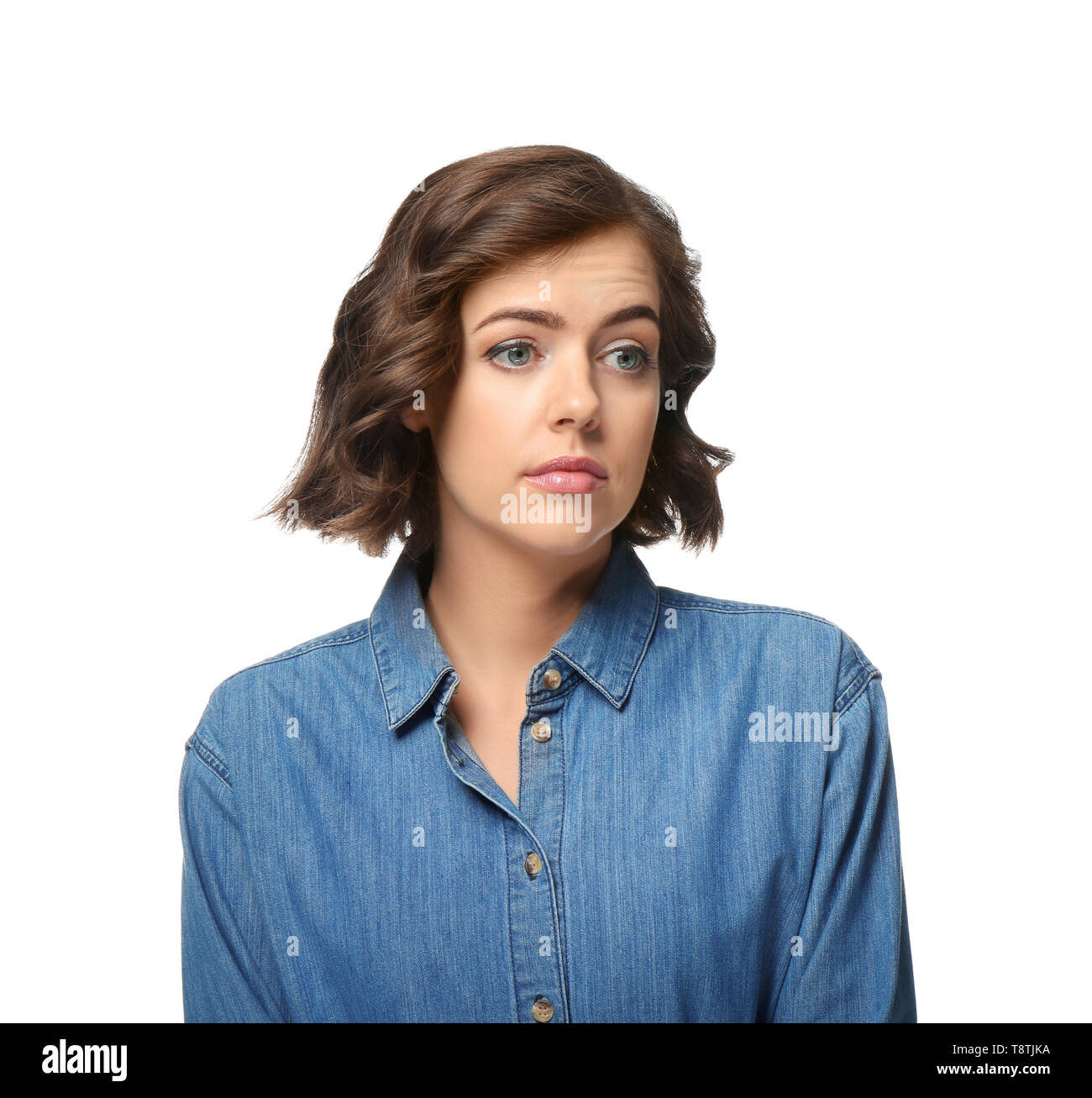 Portrait of beautiful young woman on white background Stock Photo - Alamy