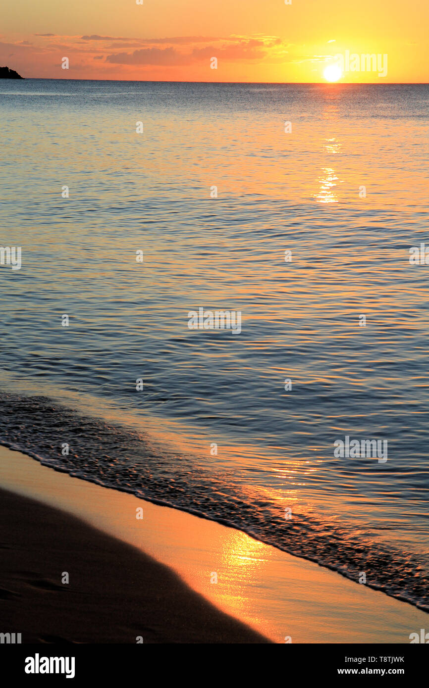 Grande anse beach at sunset, Deshaies, Guadeloupe, BasseTerre