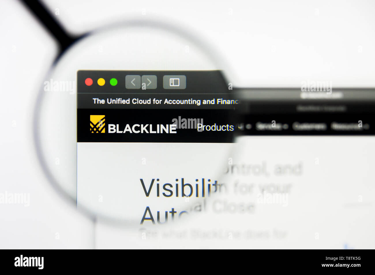 Richmond, Virginia, USA - 9 May 2019: Illustrative Editorial of BlackLine Inc website homepage. BlackLine Inc logo visible on screen. Stock Photo